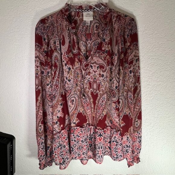 Knox Rose Burgundy Multicolor Floral Popover Top- Size S - Picture 8 of 14